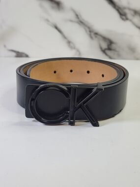 Calvin Klein Black Leather Logo Belt